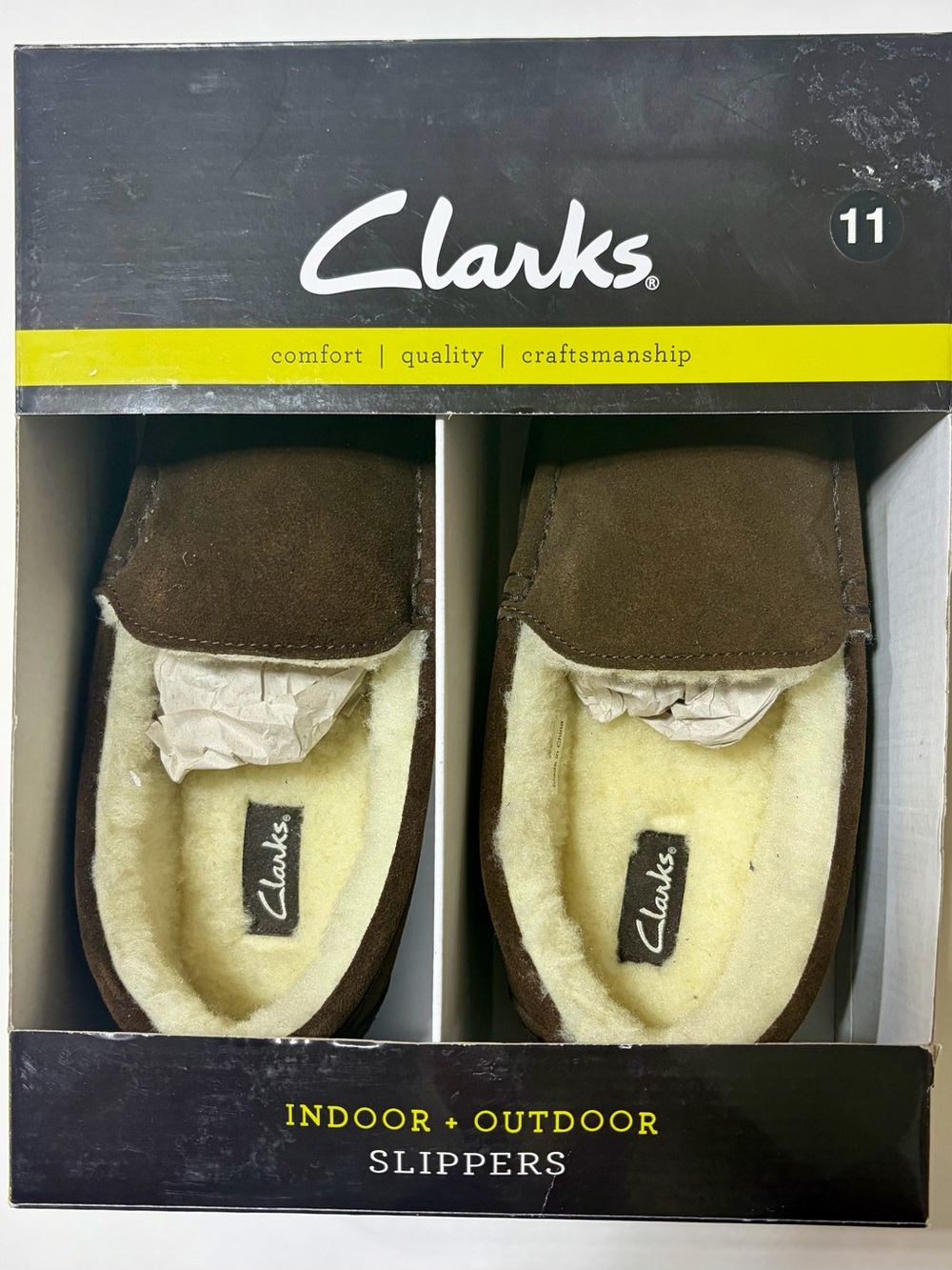 CLARKS Men’s Brown Indoor /Outdoor Slippers Leather Upper Balance Man-Made Sz 11
